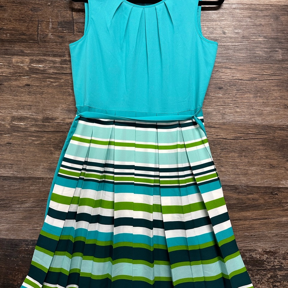 Talbots Blue And White Pleated A-Line Sundress